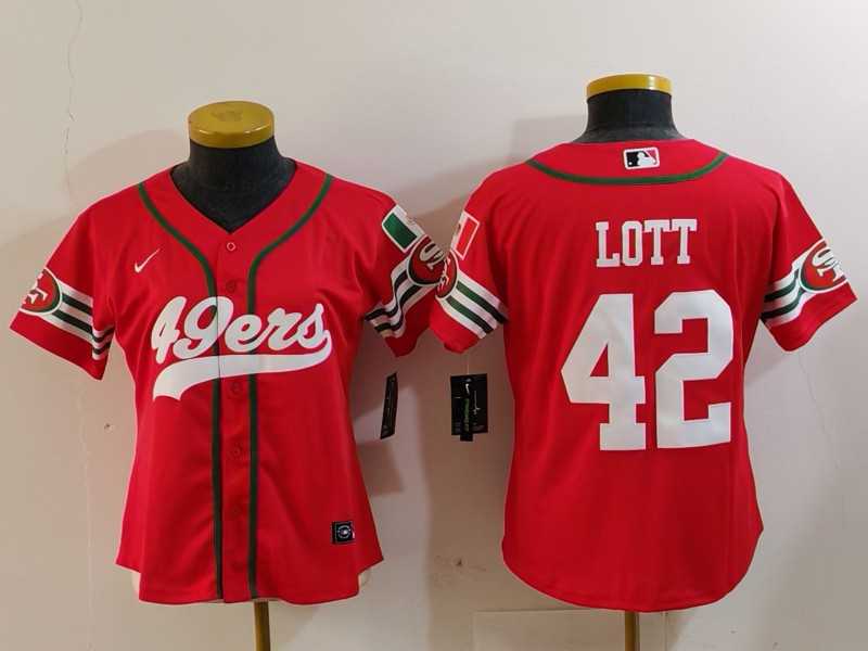 Womens San Francisco 49ers #42 Ronnie Lott Red Mexico Cool Base Stitched Baseball Jersey